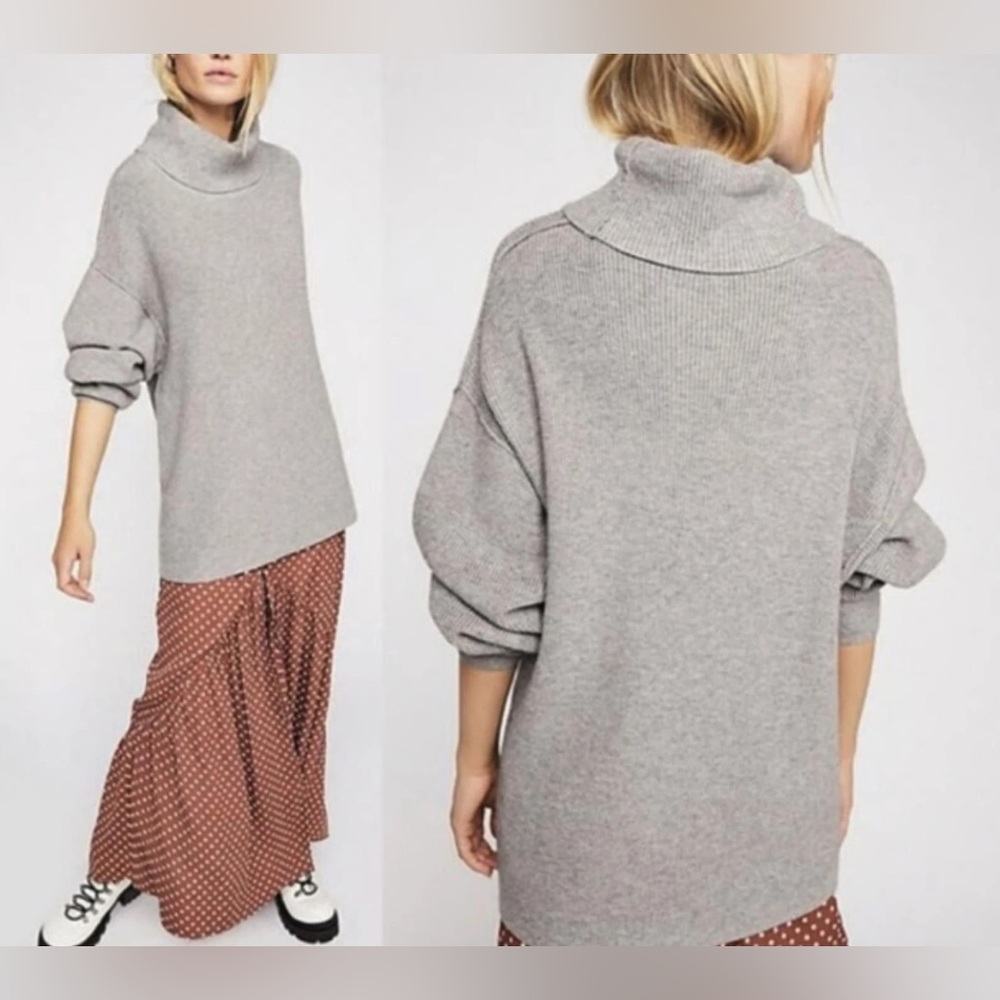 Free People Heathered Ribbed Knit Cowl Turtleneck Sweater Size Small